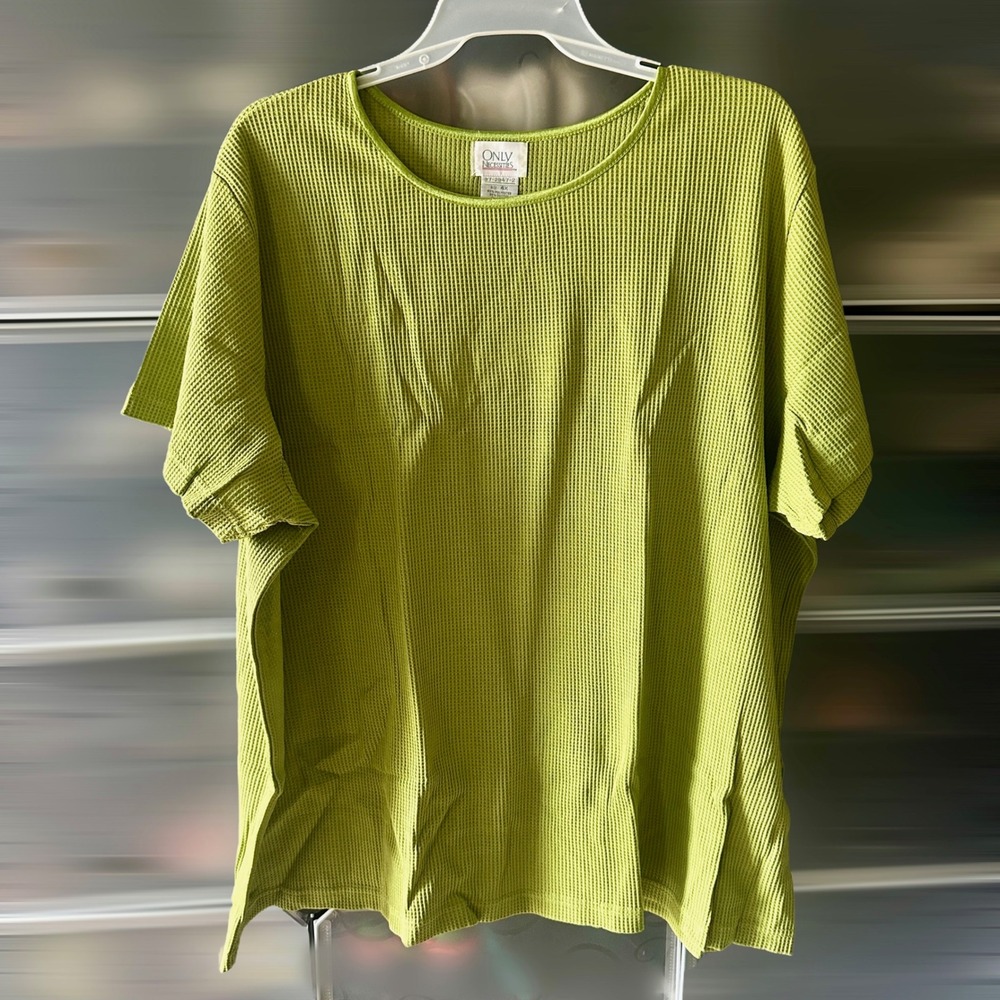Only Necessities Lime Green Waffle Knit Short Sleeve Top Plus Size 4X Crew Neck